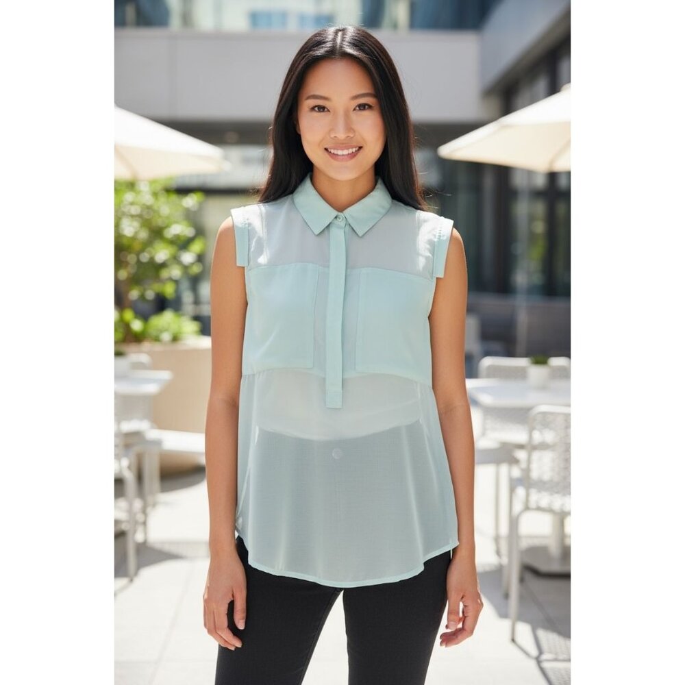 NEW Princess Vera Wang Womens S Green Sheer Top Elegant Chic Blouse Sleeveless